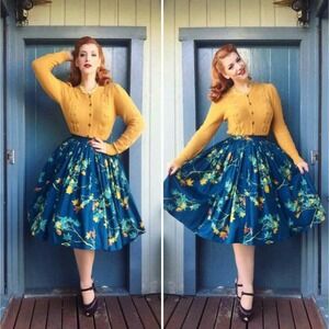 Pinup Girl Couture Jenny Skirt Falling Leaves Rockabilly Vtg Style Retro Size SM